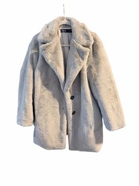 ZARA Cream Faux-Fur Teddy Jacket - Plush Oversized Coat